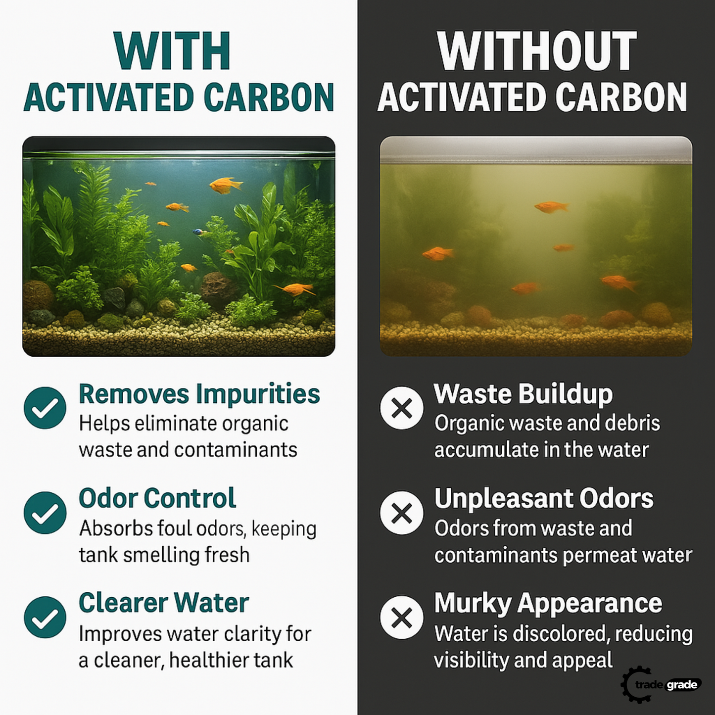 TradeGrade Premium Activated Carbon – Bulk Bucket | High-Performance Aquarium Filter Media for Crystal Clear Water | Granulated Activated Charcoal for Fish Tank Filters & Water Purification