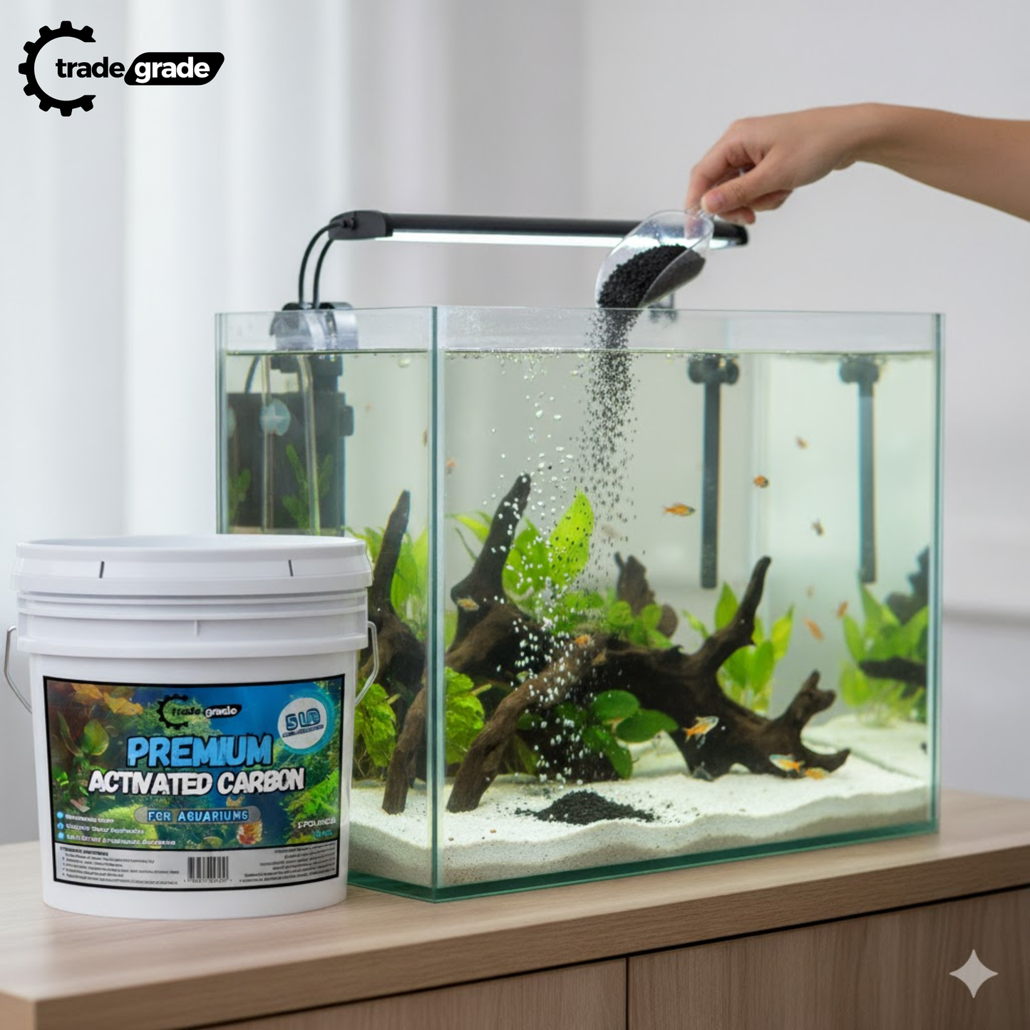 TradeGrade Premium Activated Carbon – Bulk Bucket | High-Performance Aquarium Filter Media for Crystal Clear Water | Granulated Activated Charcoal for Fish Tank Filters & Water Purification