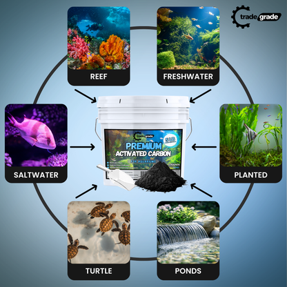 TradeGrade Premium Activated Carbon – Bulk Bucket | High-Performance Aquarium Filter Media for Crystal Clear Water | Granulated Activated Charcoal for Fish Tank Filters & Water Purification