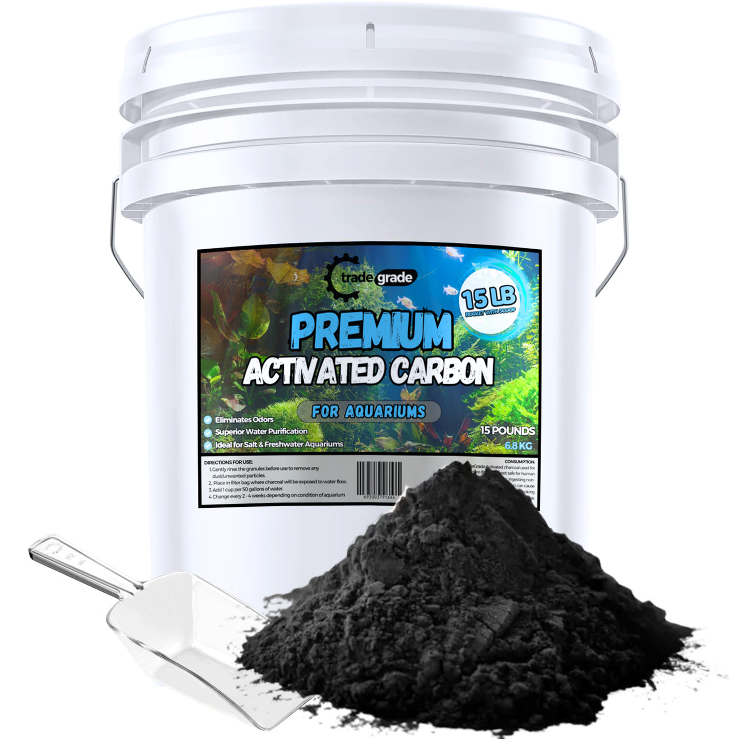 TradeGrade Premium Activated Carbon – Bulk Bucket | High-Performance Aquarium Filter Media for Crystal Clear Water | Granulated Activated Charcoal for Fish Tank Filters & Water Purification