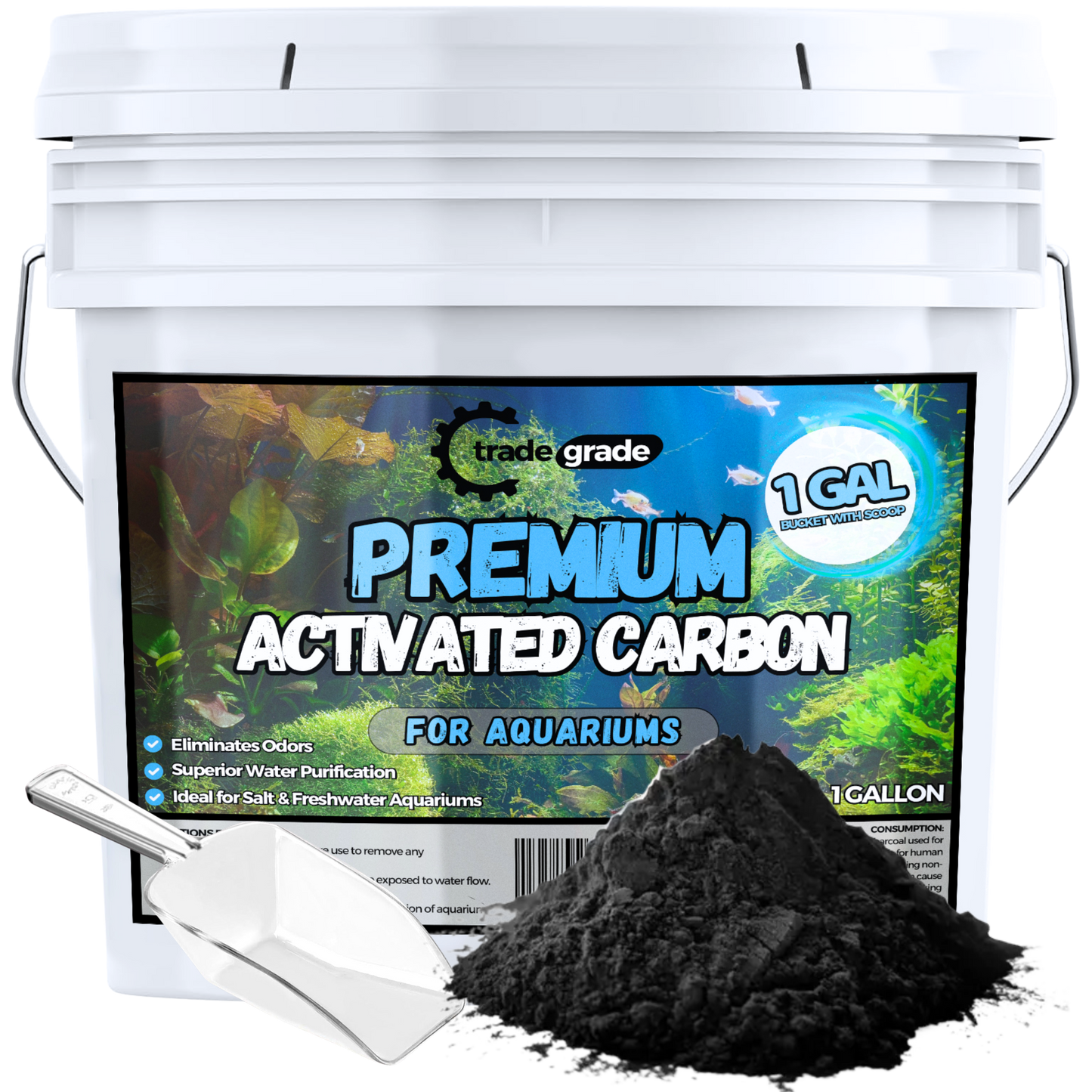 TradeGrade Premium Activated Carbon – Bulk Bucket | High-Performance Aquarium Filter Media for Crystal Clear Water | Granulated Activated Charcoal for Fish Tank Filters & Water Purification