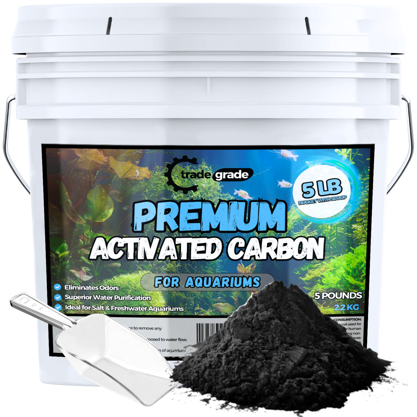 TradeGrade Premium Activated Carbon – Bulk Bucket | High-Performance Aquarium Filter Media for Crystal Clear Water | Granulated Activated Charcoal for Fish Tank Filters & Water Purification
