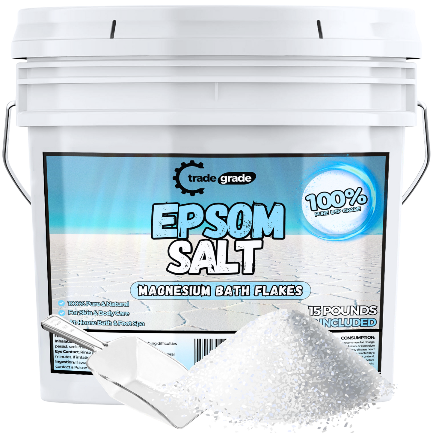 TradeGrade Epsom Salt – Pure Magnesium Sulfate for Soaking & Relaxation – Muscle Recovery, Wellness & Stress Relief – Includes Bucket with Scoop