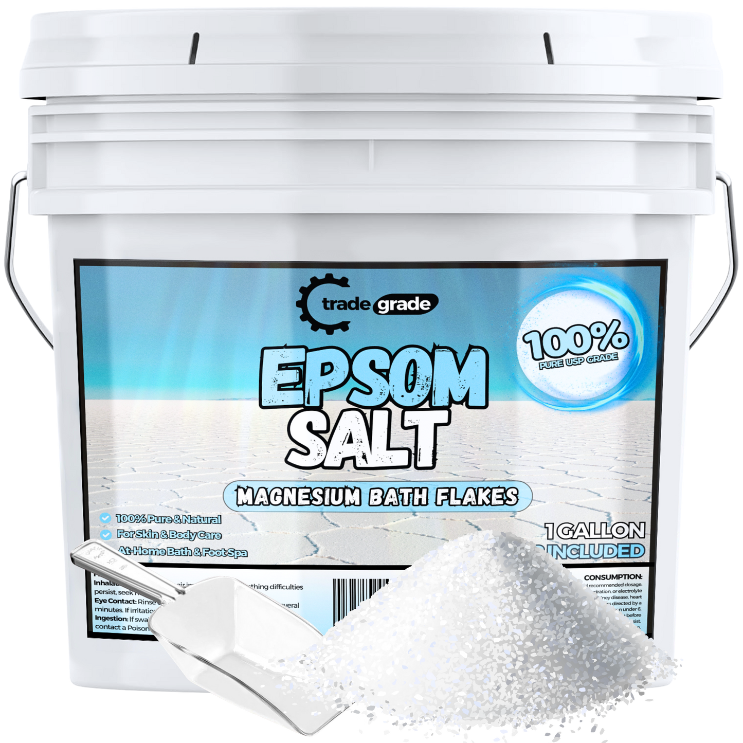 TradeGrade Epsom Salt – Pure Magnesium Sulfate for Soaking & Relaxation – Muscle Recovery, Wellness & Stress Relief – Includes Bucket with Scoop