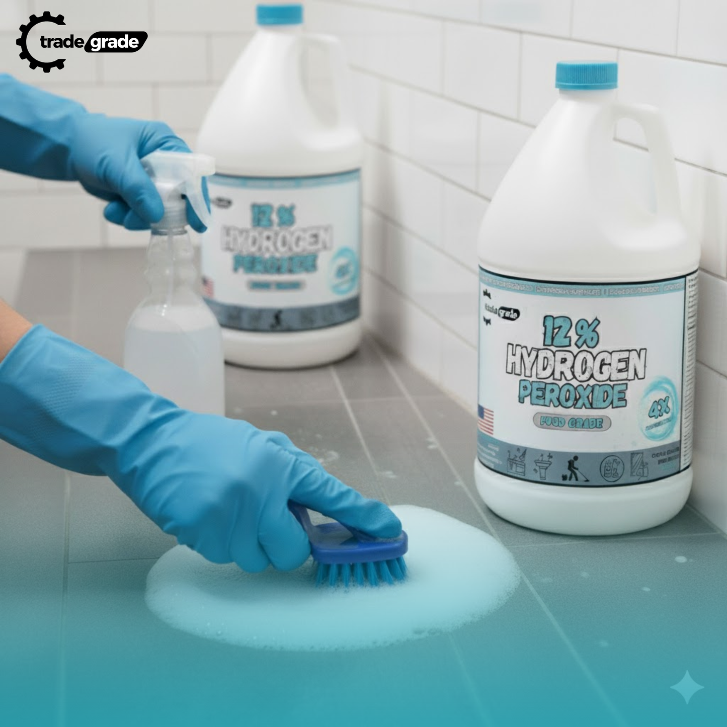 TradeGrade 12% Food Grade Hydrogen Peroxide H202 – Powerful 4X Concentrate | Multipurpose Cleaner for Home, Kitchen, Laundry & More