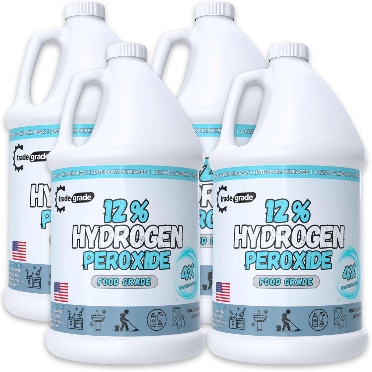 TradeGrade 12% Food Grade Hydrogen Peroxide H202 – Powerful 4X Concentrate | Multipurpose Cleaner for Home, Kitchen, Laundry & More