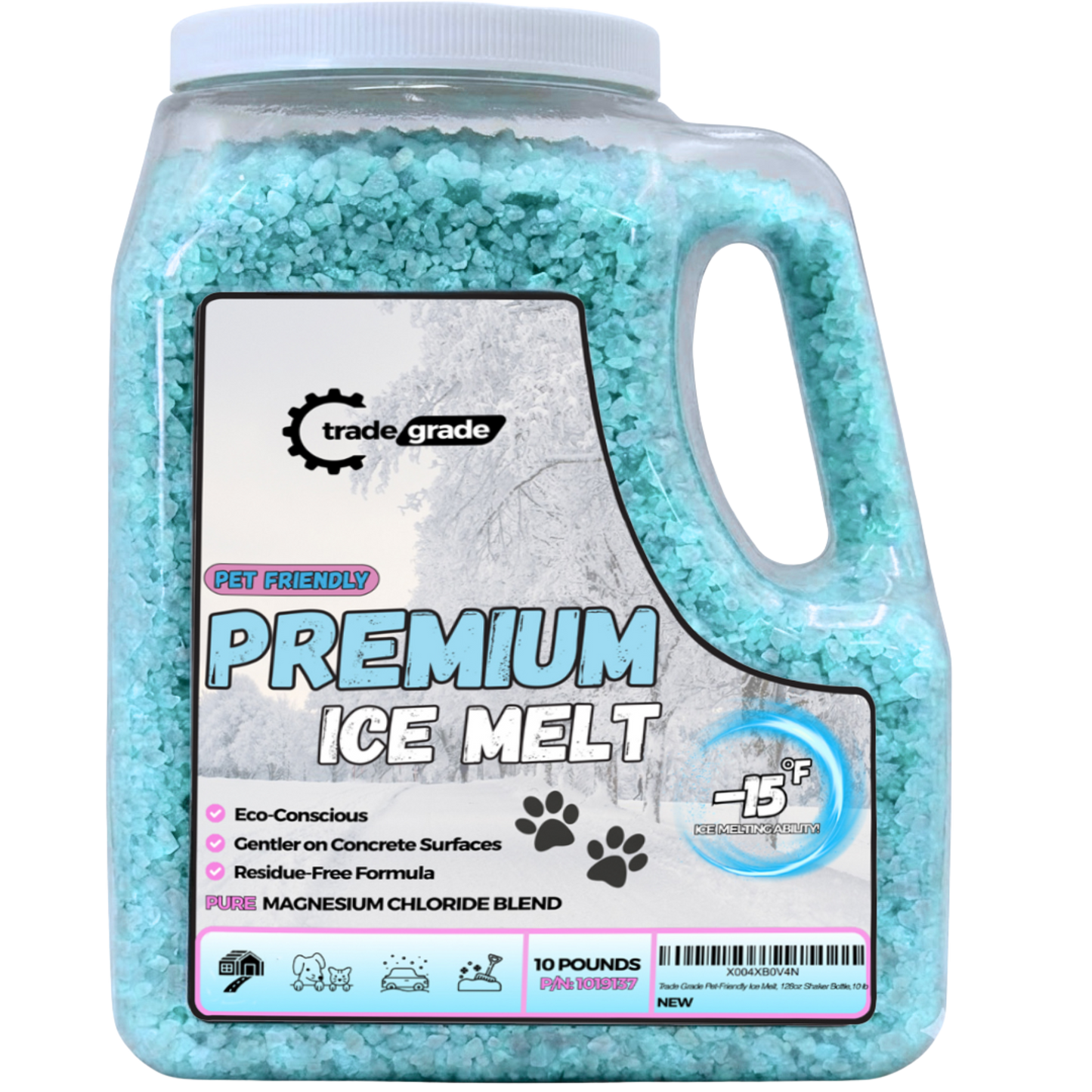 TradeGrade Pet-Friendly Ice Melt – Fast-Acting Magnesium Chloride Formula | Pet & Child Safe | Safer for Concrete, Decks & Landscaping | Works Down to -10°F | Premium De-Icer in 10lb Shaker Bottle