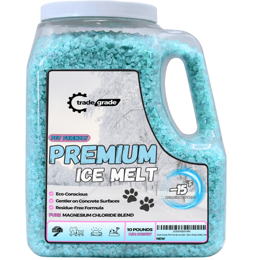TradeGrade Pet-Friendly Ice Melt – Fast-Acting Magnesium Chloride Formula | Pet & Child Safe | Safer for Concrete, Decks & Landscaping | Works Down to -10°F | Premium De-Icer in 10lb Shaker Bottle
