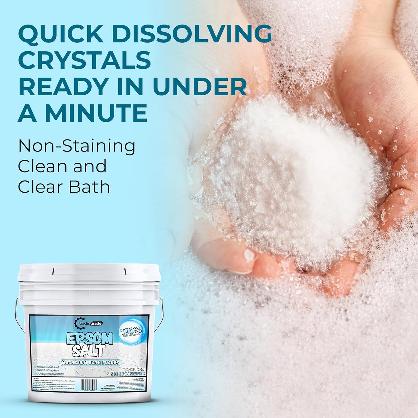 TradeGrade Epsom Salt – Pure Magnesium Sulfate for Soaking & Relaxation – Muscle Recovery, Wellness & Stress Relief – Includes Bucket with Scoop