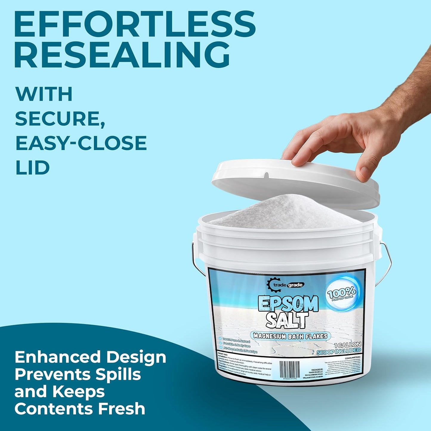 TradeGrade Epsom Salt – Pure Magnesium Sulfate for Soaking & Relaxation – Muscle Recovery, Wellness & Stress Relief – Includes Bucket with Scoop