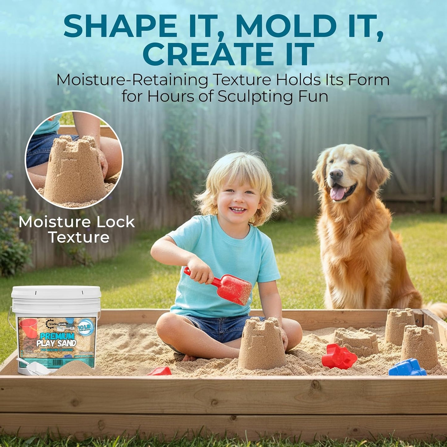 Trade Grade Play Sand for Sandbox Sand for Kids - Bulk Bucket Natural Play Sand for Kids, Sensory Play, Tables, & Outdoor Fun, Perfect for Wet Castle Building & Creativity
