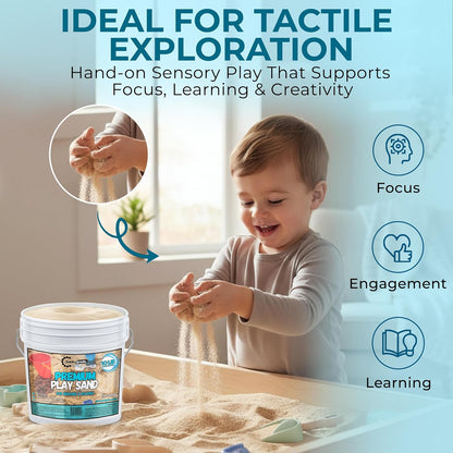 Trade Grade Play Sand for Sandbox Sand for Kids - Bulk Bucket Natural Play Sand for Kids, Sensory Play, Tables, & Outdoor Fun, Perfect for Wet Castle Building & Creativity