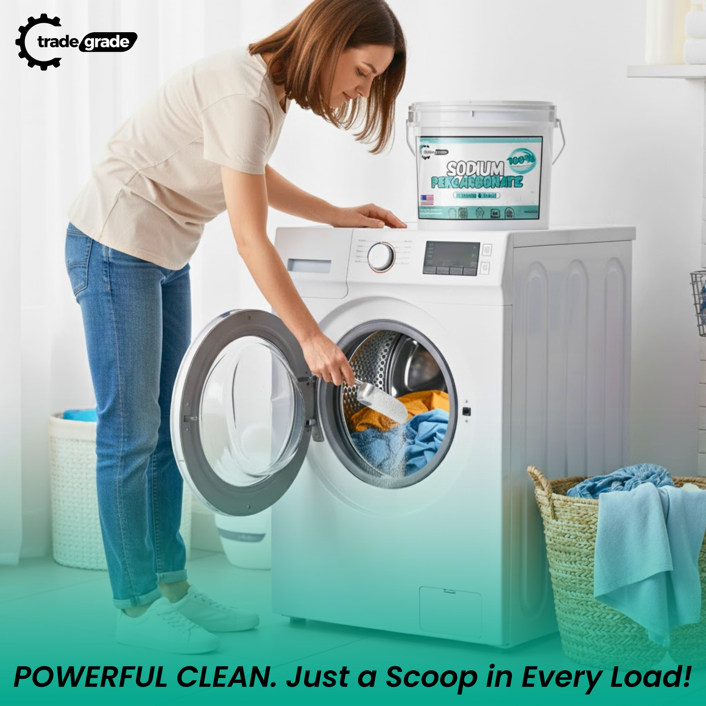 TradeGrade Sodium Percarbonate Powder – Oxygen Bleach Powder for Laundry, Home & Outdoor Cleaning – Unscented Multi-Purpose Cleaner and Stain Remover in Resealable Bucket