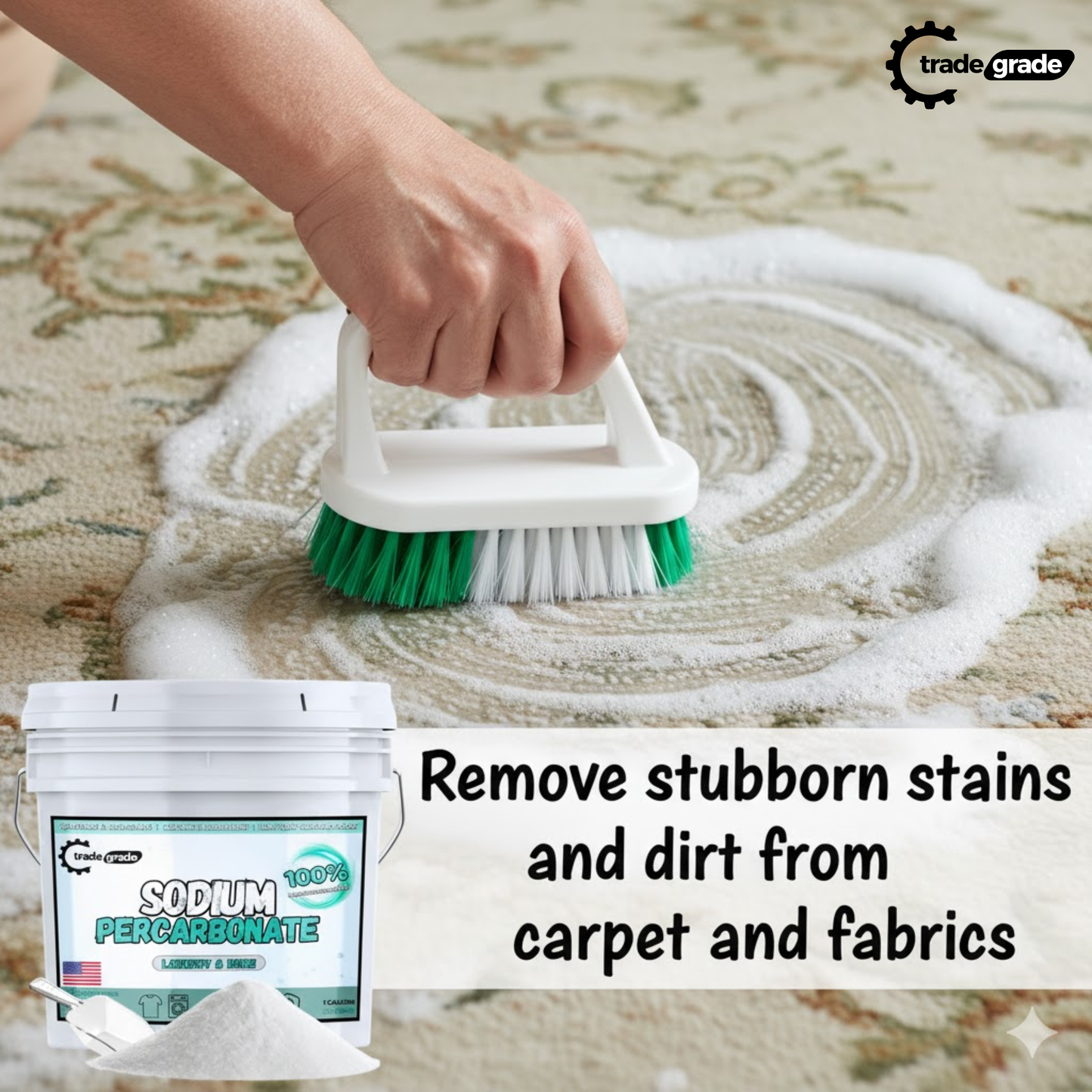 TradeGrade Sodium Percarbonate Powder – Oxygen Bleach Powder for Laundry, Home & Outdoor Cleaning – Unscented Multi-Purpose Cleaner and Stain Remover in Resealable Bucket