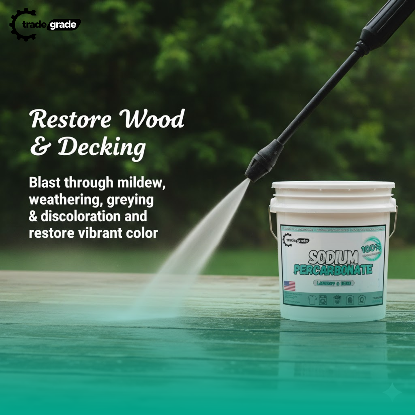 TradeGrade Sodium Percarbonate Powder – Oxygen Bleach Powder for Laundry, Home & Outdoor Cleaning – Unscented Multi-Purpose Cleaner and Stain Remover in Resealable Bucket