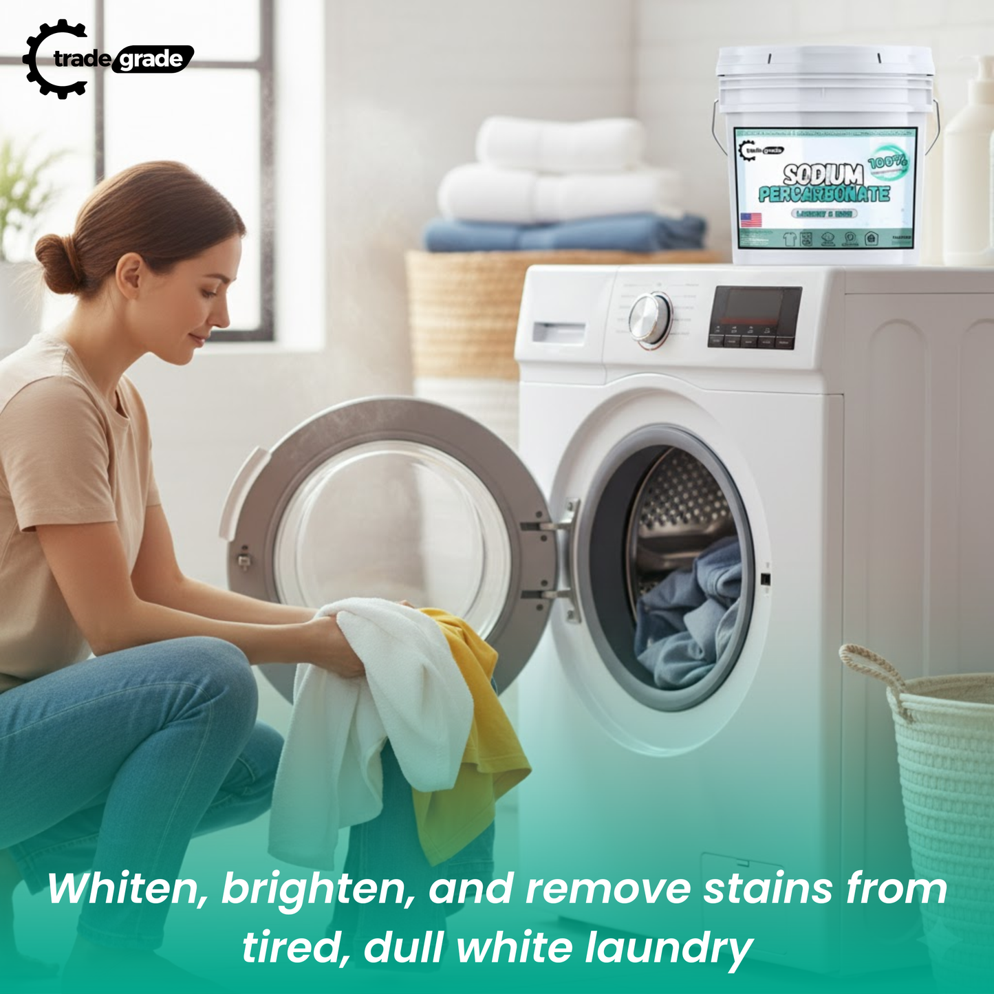 TradeGrade Sodium Percarbonate Powder – Oxygen Bleach Powder for Laundry, Home & Outdoor Cleaning – Unscented Multi-Purpose Cleaner and Stain Remover in Resealable Bucket