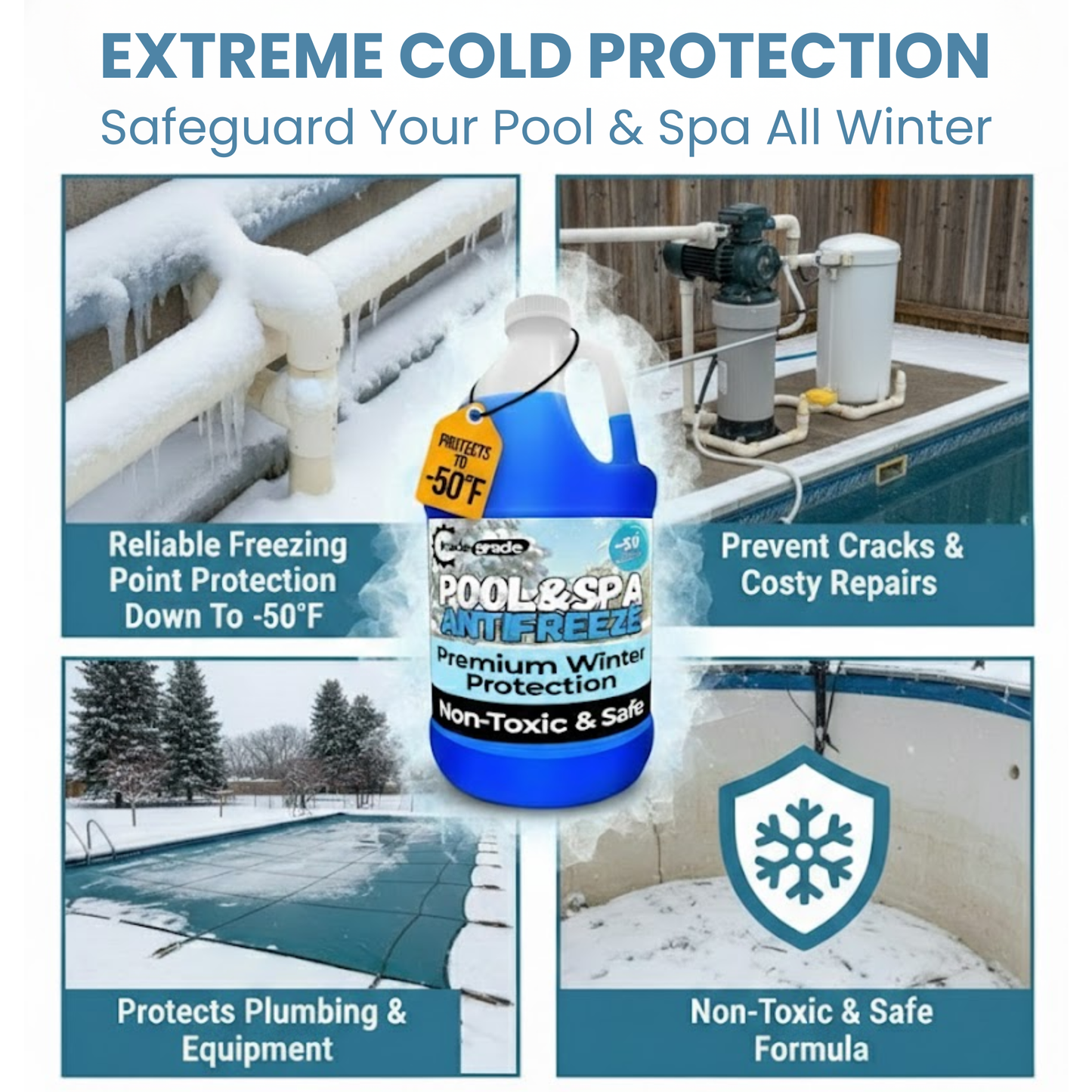 TradeGrade Spa and Pool Antifreeze for Winterizing Inground & Above Ground | 1 Gallon | 50°F Freezing Point Protection