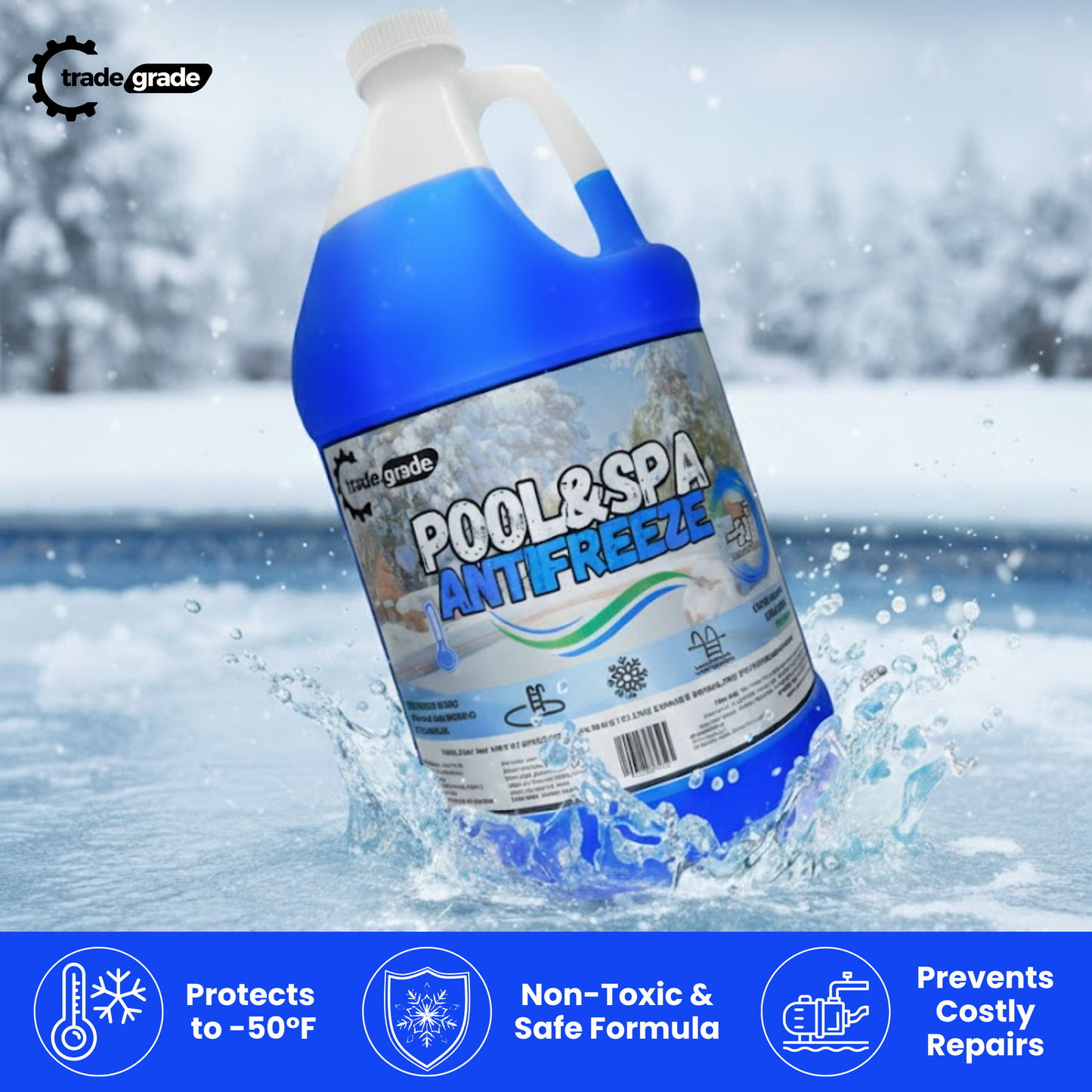 TradeGrade Spa and Pool Antifreeze for Winterizing Inground & Above Ground | 1 Gallon | 50°F Freezing Point Protection