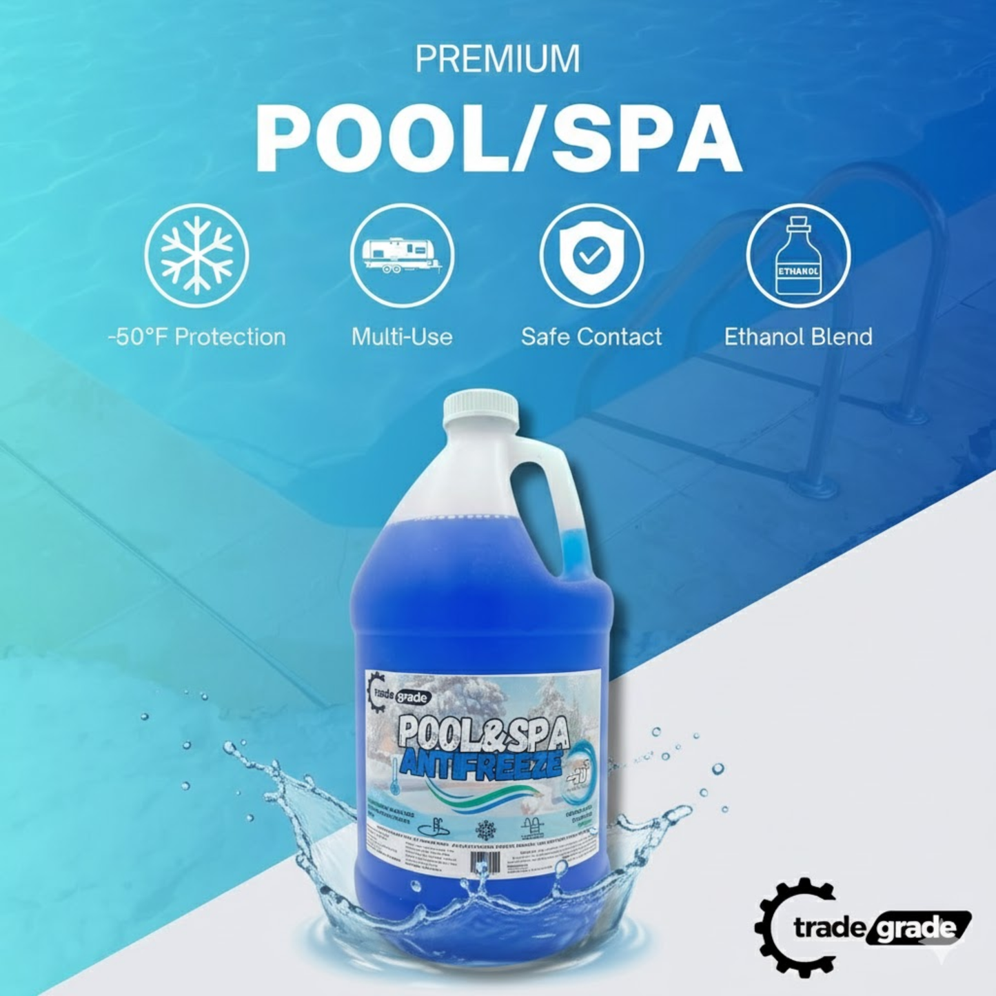 TradeGrade Spa and Pool Antifreeze for Winterizing Inground & Above Ground | 1 Gallon | 50°F Freezing Point Protection