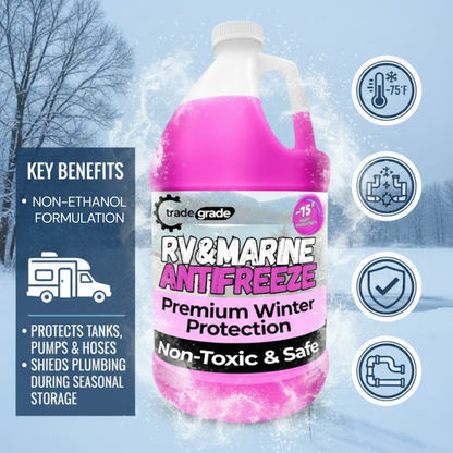 TradeGrade Premium Blend RV Antifreeze for Winterizing – Marine Antifreeze -75°F Freezing Point Protection, 1 Gallon, Pink Winterizing Fluid for Boats, Pools, Spas, Campers, Vacation Homes