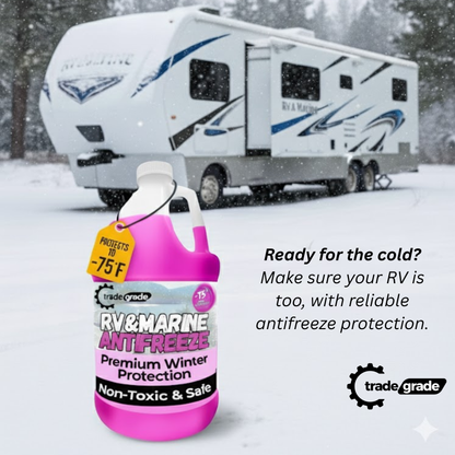 TradeGrade Premium Blend RV Antifreeze for Winterizing – Marine Antifreeze -75°F Freezing Point Protection, 1 Gallon, Pink Winterizing Fluid for Boats, Pools, Spas, Campers, Vacation Homes