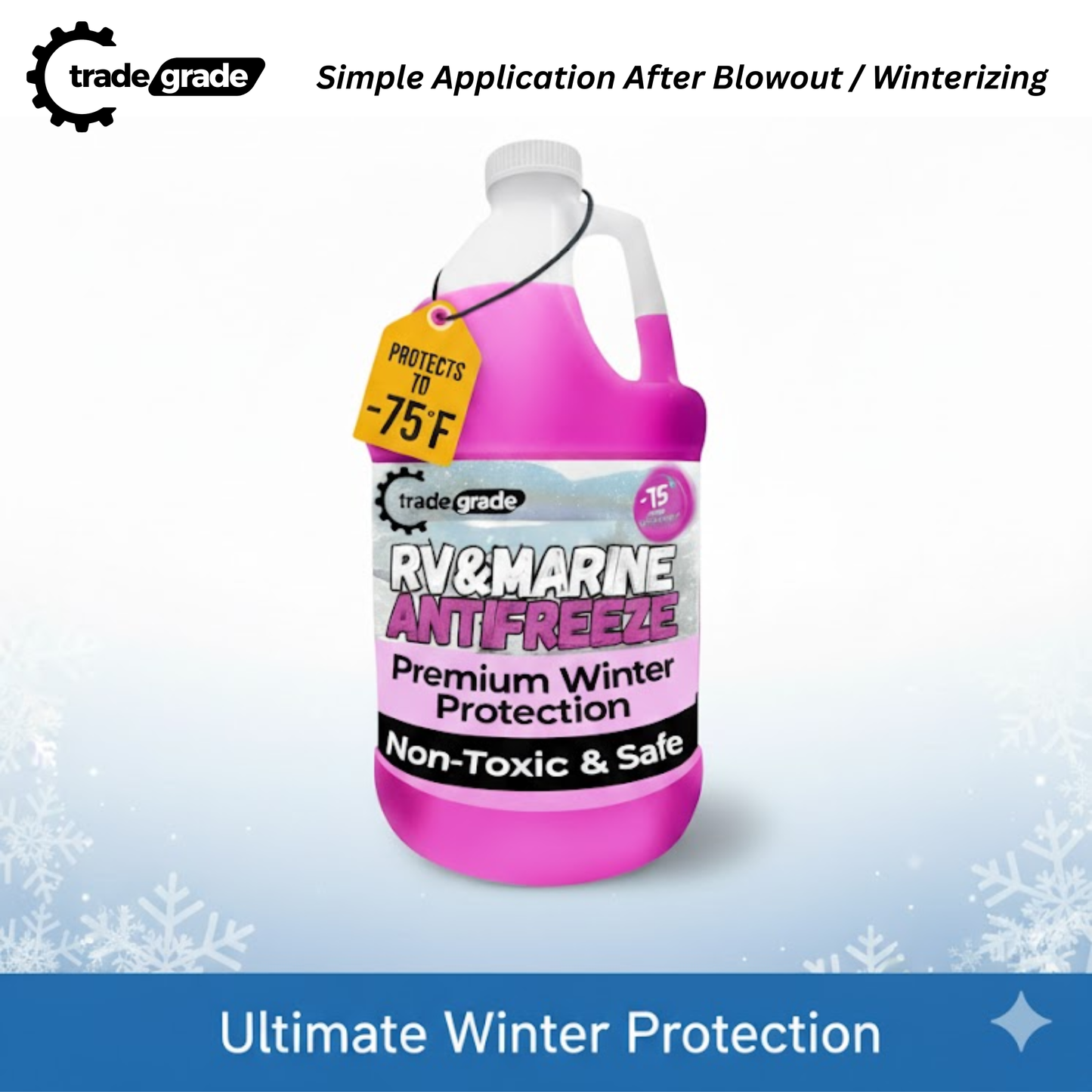 TradeGrade Premium Blend RV Antifreeze for Winterizing – Marine Antifreeze -75°F Freezing Point Protection, 1 Gallon, Pink Winterizing Fluid for Boats, Pools, Spas, Campers, Vacation Homes