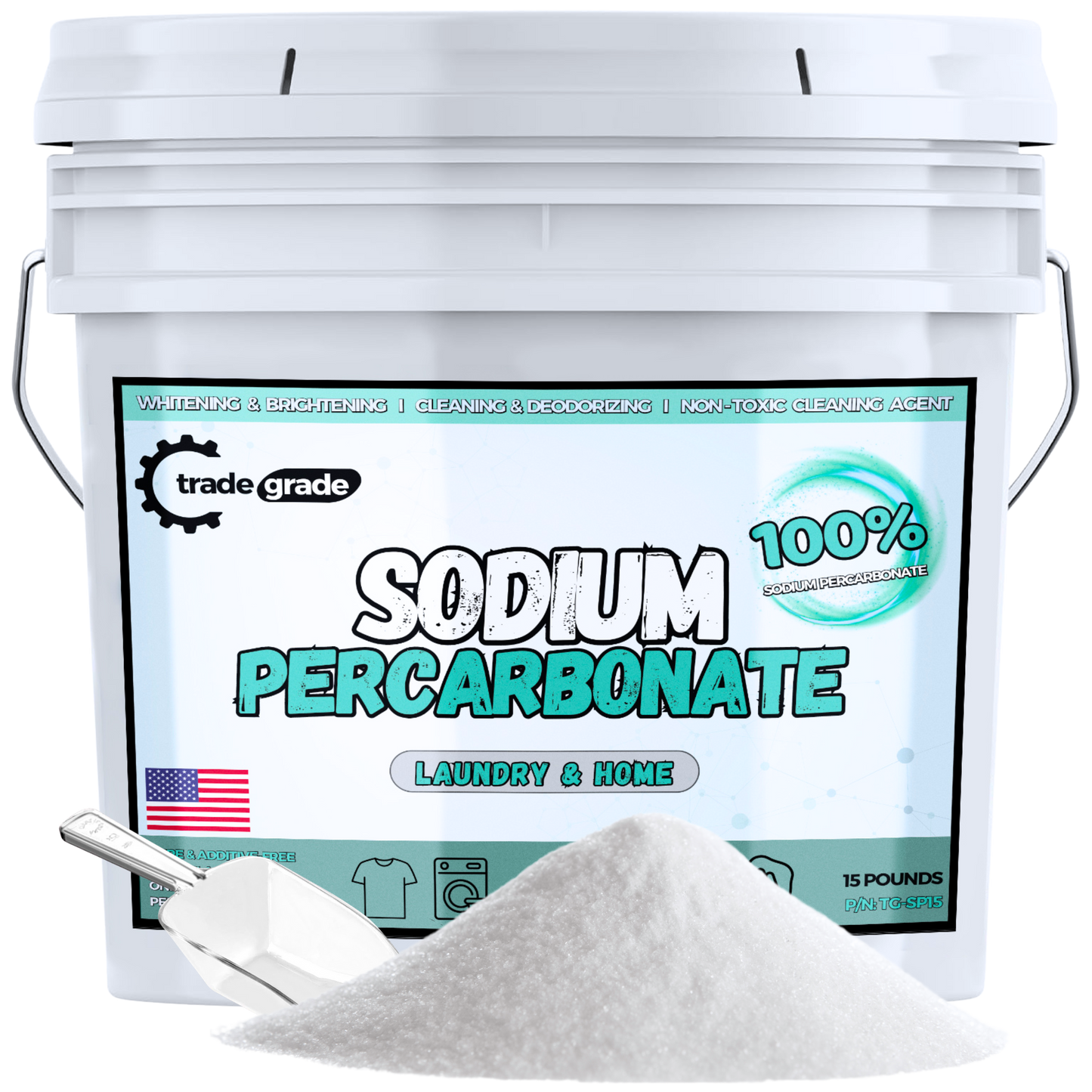 TradeGrade Sodium Percarbonate Powder – Oxygen Bleach Powder for Laundry, Home & Outdoor Cleaning – Unscented Multi-Purpose Cleaner and Stain Remover in Resealable Bucket