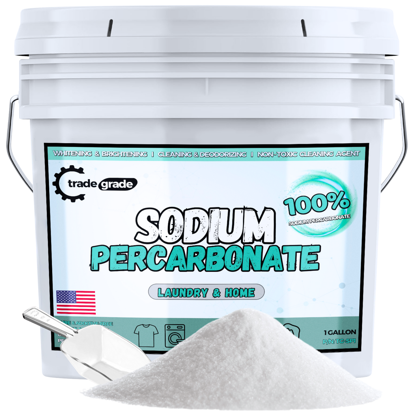 TradeGrade Sodium Percarbonate Powder – Oxygen Bleach Powder for Laundry, Home & Outdoor Cleaning – Unscented Multi-Purpose Cleaner and Stain Remover in Resealable Bucket