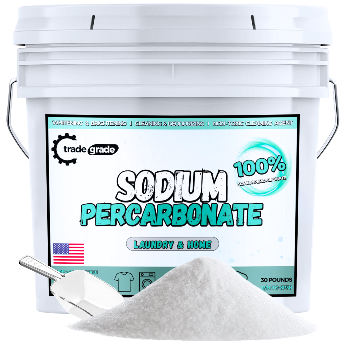 TradeGrade Sodium Percarbonate Powder – Oxygen Bleach Powder for Laundry, Home & Outdoor Cleaning – Unscented Multi-Purpose Cleaner and Stain Remover in Resealable Bucket