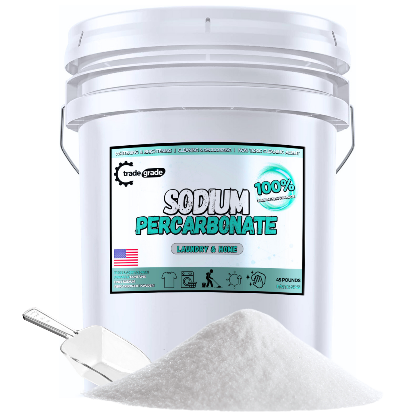 TradeGrade Sodium Percarbonate Powder – Oxygen Bleach Powder for Laundry, Home & Outdoor Cleaning – Unscented Multi-Purpose Cleaner and Stain Remover in Resealable Bucket