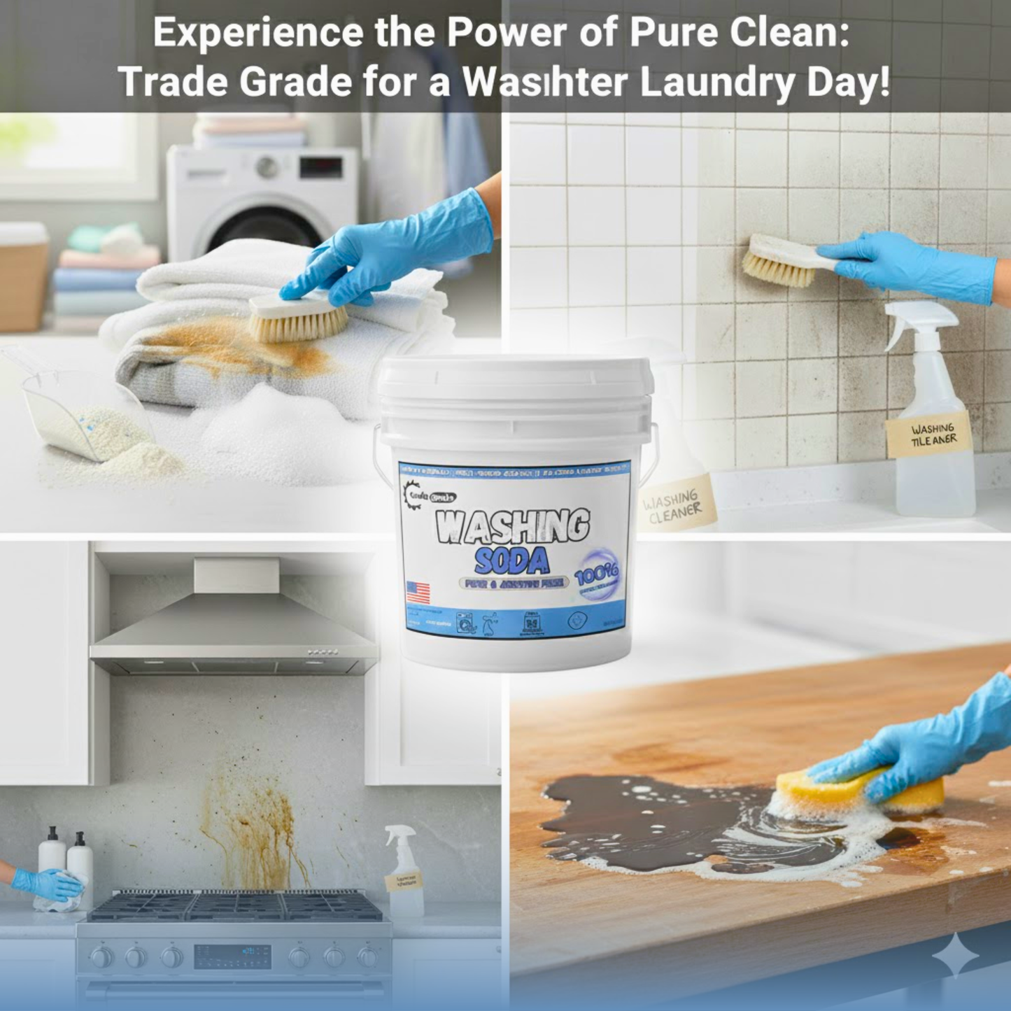 TradeGrade Washing Soda for Laundry – Sodium Carbonate Soda Ash, Natural Laundry Booster, Stain Remover & Household Cleaner