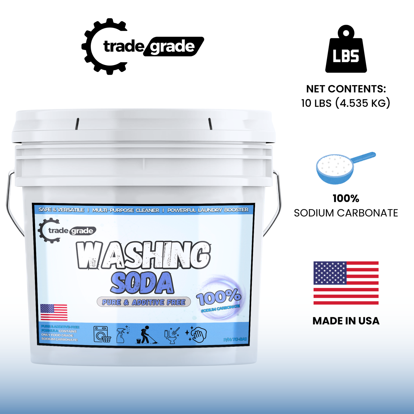 TradeGrade Washing Soda for Laundry – Sodium Carbonate Soda Ash, Natural Laundry Booster, Stain Remover & Household Cleaner