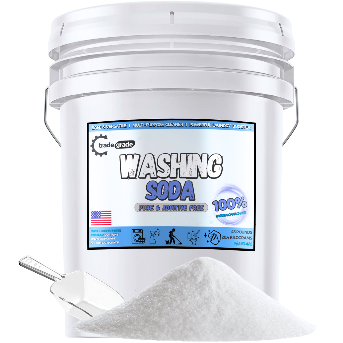 TradeGrade Washing Soda for Laundry – Sodium Carbonate Soda Ash, Natural Laundry Booster, Stain Remover & Household Cleaner