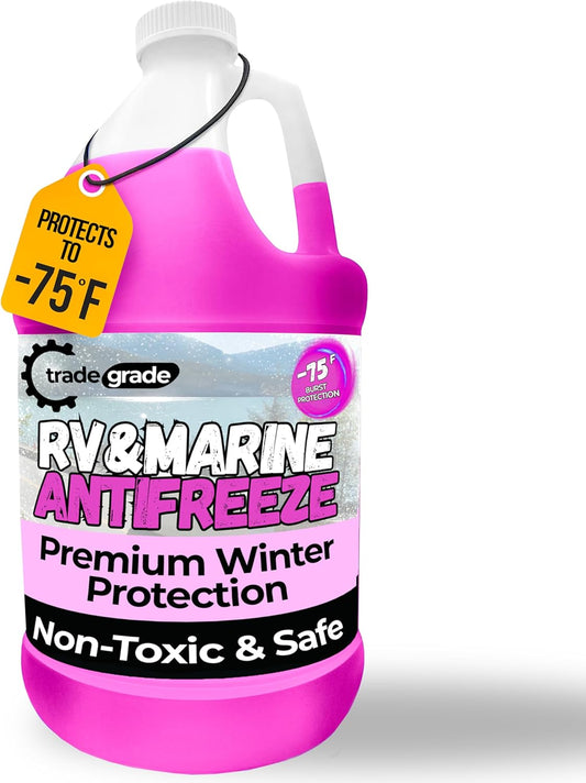 TradeGrade Premium Blend RV Antifreeze for Winterizing – Marine Antifreeze -75°F Freezing Point Protection, 1 Gallon, Pink Winterizing Fluid for Boats, Pools, Spas, Campers, Vacation Homes