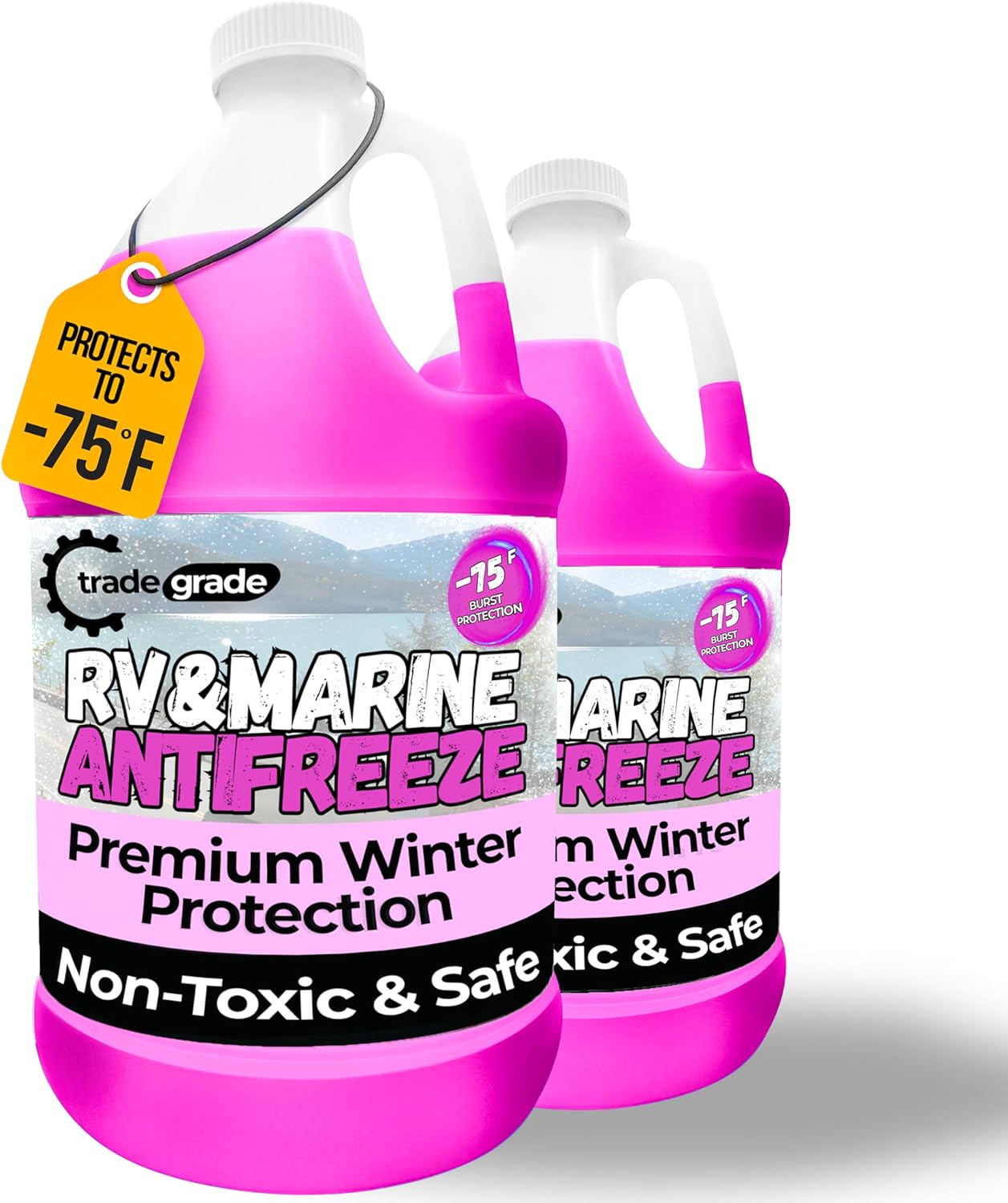 TradeGrade Premium Blend RV Antifreeze for Winterizing – Marine Antifreeze -75°F Freezing Point Protection, 1 Gallon, Pink Winterizing Fluid for Boats, Pools, Spas, Campers, Vacation Homes