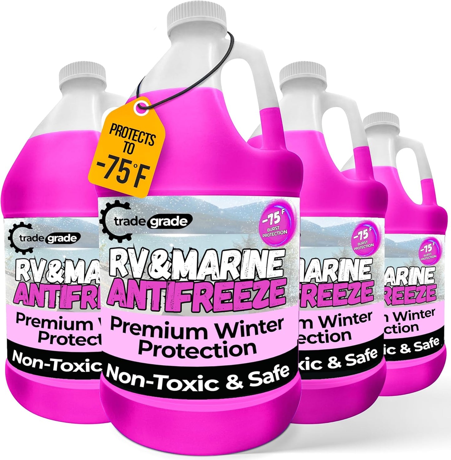 TradeGrade Premium Blend RV Antifreeze for Winterizing – Marine Antifreeze -75°F Freezing Point Protection, 1 Gallon, Pink Winterizing Fluid for Boats, Pools, Spas, Campers, Vacation Homes