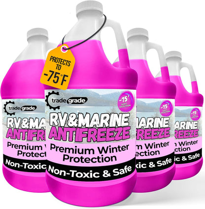 TradeGrade Premium Blend RV Antifreeze for Winterizing – Marine Antifreeze -75°F Freezing Point Protection, 1 Gallon, Pink Winterizing Fluid for Boats, Pools, Spas, Campers, Vacation Homes