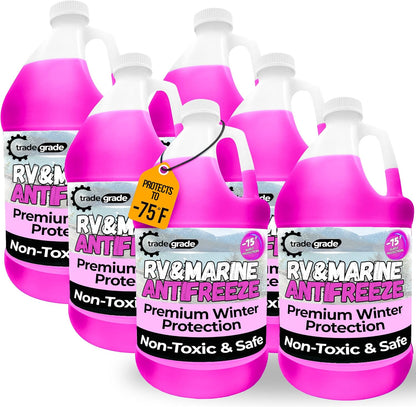 TradeGrade Premium Blend RV Antifreeze for Winterizing – Marine Antifreeze -75°F Freezing Point Protection, 1 Gallon, Pink Winterizing Fluid for Boats, Pools, Spas, Campers, Vacation Homes